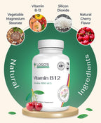 Logos Nutritionals Vitamina B12 Masticable 1000 mcg con Metilcobalamina, Sabor a Cereza - 100 Comprimidos