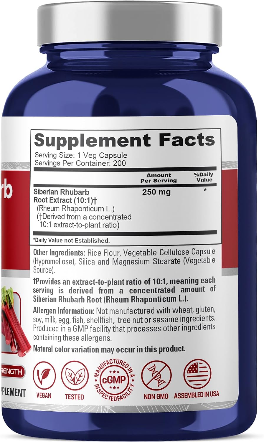 NusaPure Ruibarbo Siberiano, 250 mg, 200 Cápsulas Veganas (No OGM, Vegano)