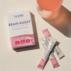 BRAINMD Brain Boost On The Go - Polvo Nootrópico, Sabor Bayas, 10 Sobres
