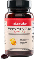 NatureWise Vitamina B12 5000 mcg - Fórmula Extra Fuerte - Complemento para Apoyar los Niveles de Energía, Claridad Mental, Salud del Sistema Nervioso - Fácil de Tragar, Sin Soja ni Gluten, No GMO - 60 Cápsulas Blandas