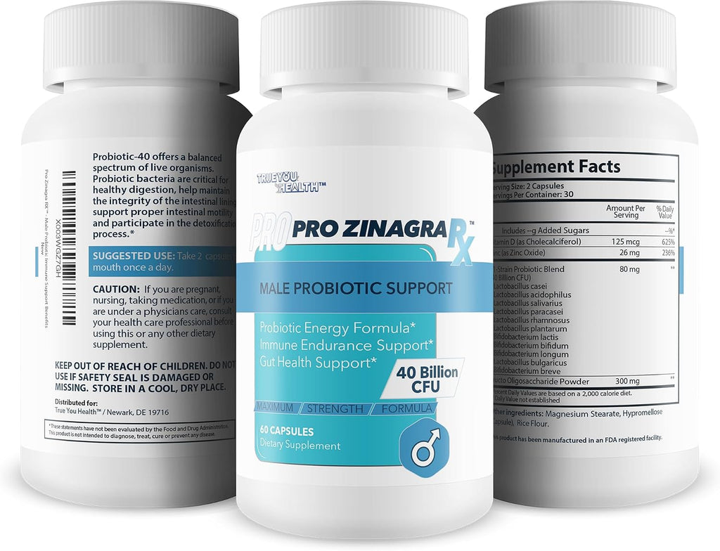 Pro Zinagra RX - Probiótico Masculino con Vitamina D y Zinc (40 mil millones de UFC)