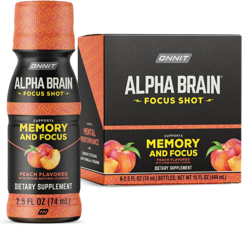 ONNIT Alpha Brain Focus Shot, Sabor Tropical, 6 unidades, Certificado IGEN™ No GMO