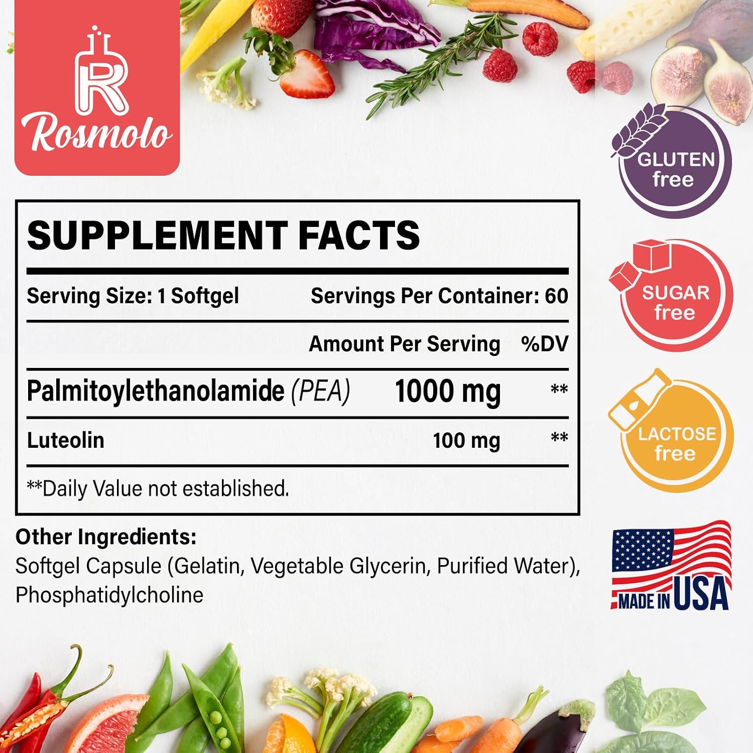 Palmitoiletanolamida Liposomal 1000 mg + Luteolina 100 mg, 60 Cápsulas blandas