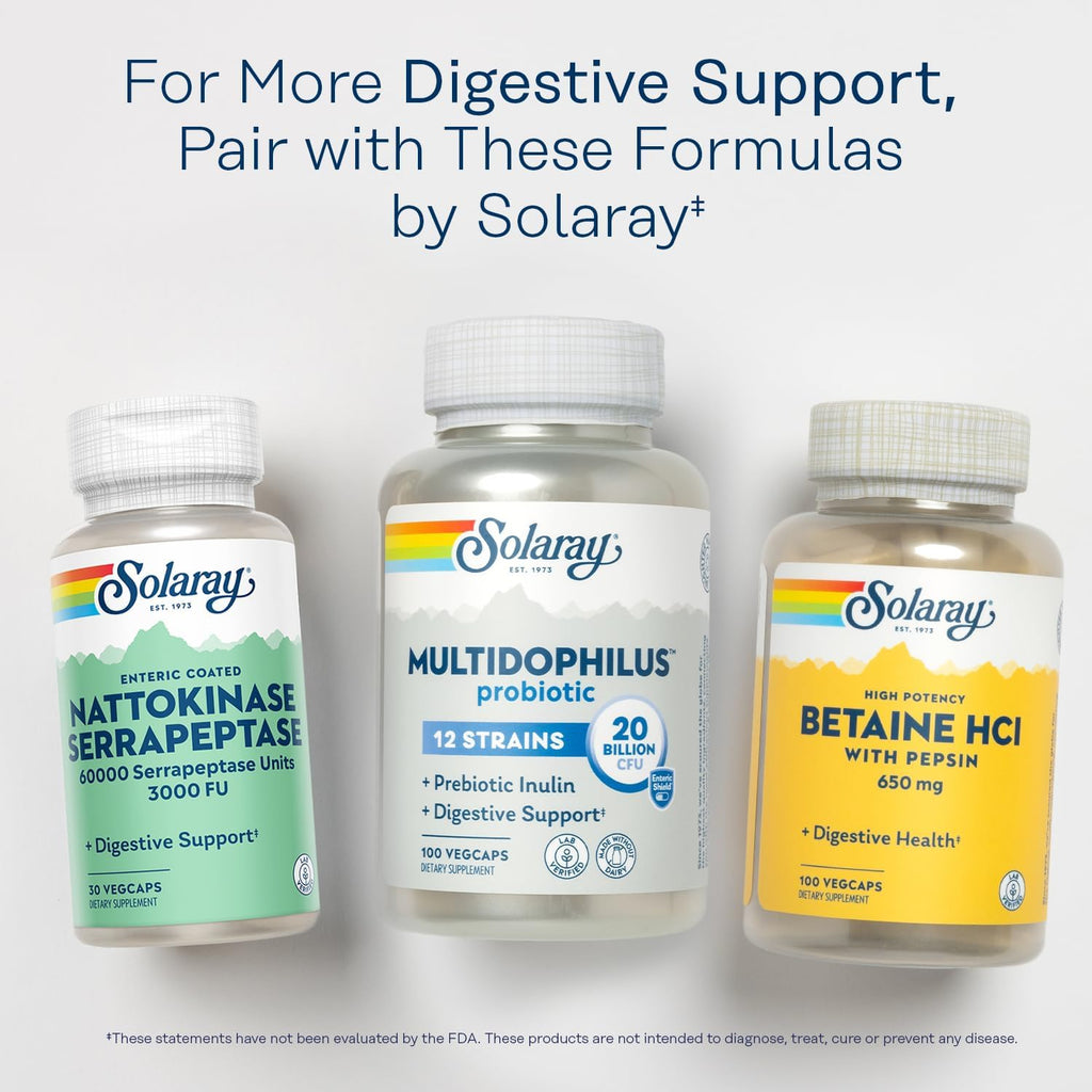 SOLARAY Nattokinase Serrapeptase - Recubrimiento Entérico - 3000 FU Nattokinasa, 30 mg Serrapeptasa - 30 Cápsulas Vegetales