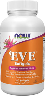 NOW Foods Eve™ Multivitamínico para Mujeres con Onagra, Arándano, Té Verde, Cola de Caballo y CoQ10, 180 Cápsulas Blandas