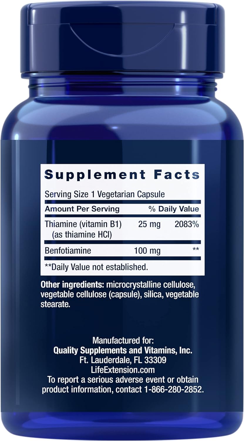 Life Extension Benfotiamina con Tiamina, 100 mg, 120 Cápsulas Vegetales