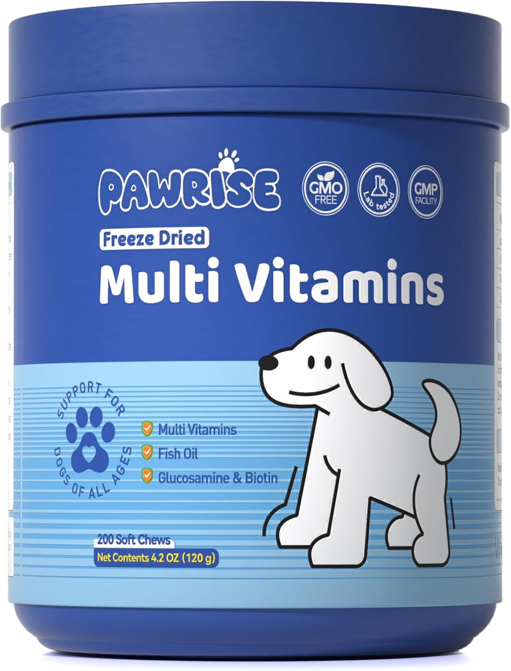 PawRise Multivitamínico Liofilizado para Perros - Probióticos, Glucosamina, Omega-3 - 200 Masticables