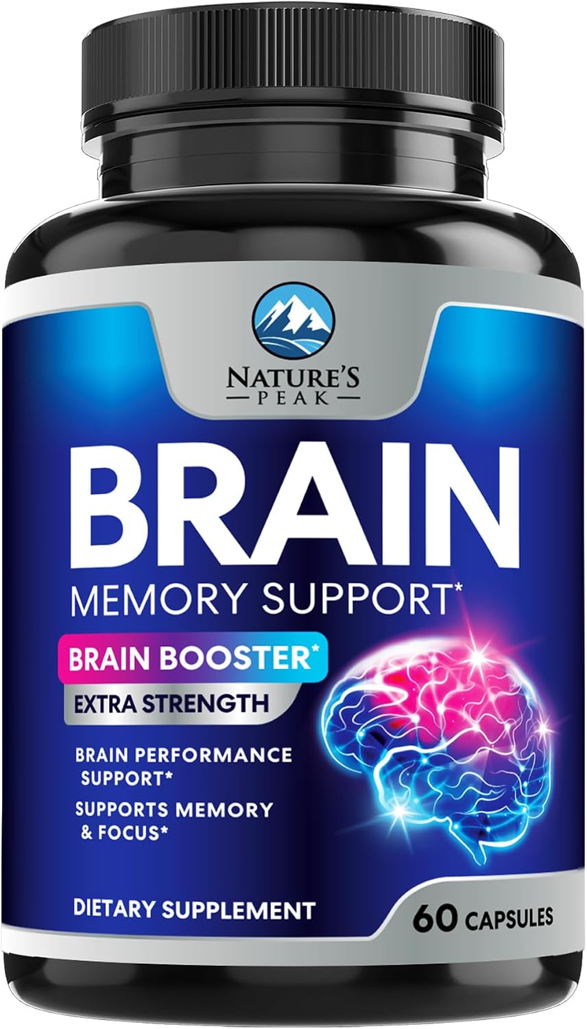 Nature's Peak Suplemento para la Memoria y Concentración - 3X Fuerza Nootrópico con Bacopa, Ginkgo Biloba y DMAE - 60 Cápsulas
