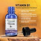 Vitamina B1 (Tiamina) Gotas - Extracto de Tiamina Vitamina B1 de Alta Potencia - Líquido Vitamínico Vegano, Sin Alcohol y Sin OGM - Mantiene la Salud del Sistema Nervioso, Apoya la Digestión y Aumenta la Energía, 1 Fl Oz