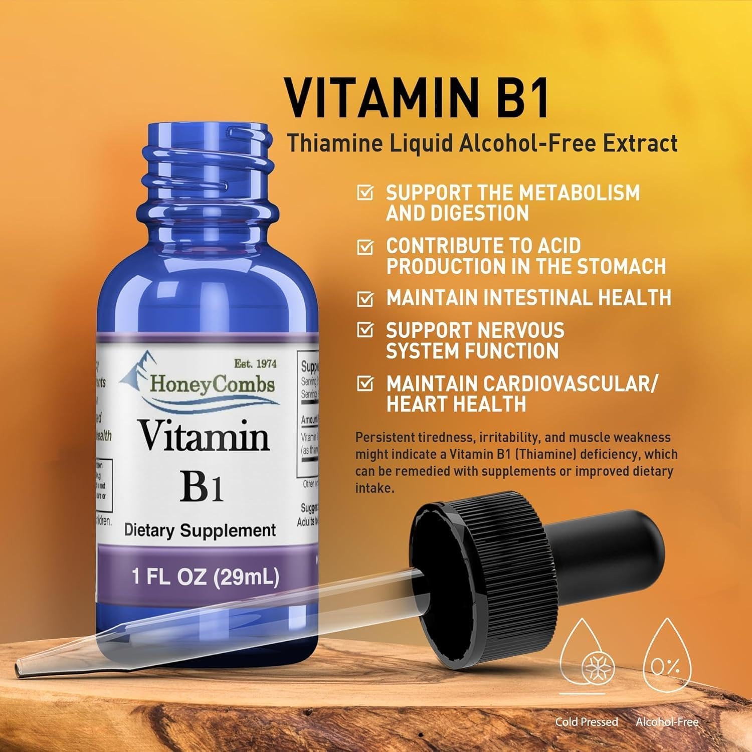 Vitamina B1 (Tiamina) Gotas - Extracto de Tiamina Vitamina B1 de Alta Potencia - Líquido Vitamínico Vegano, Sin Alcohol y Sin OGM - Mantiene la Salud del Sistema Nervioso, Apoya la Digestión y Aumenta la Energía, 1 Fl Oz