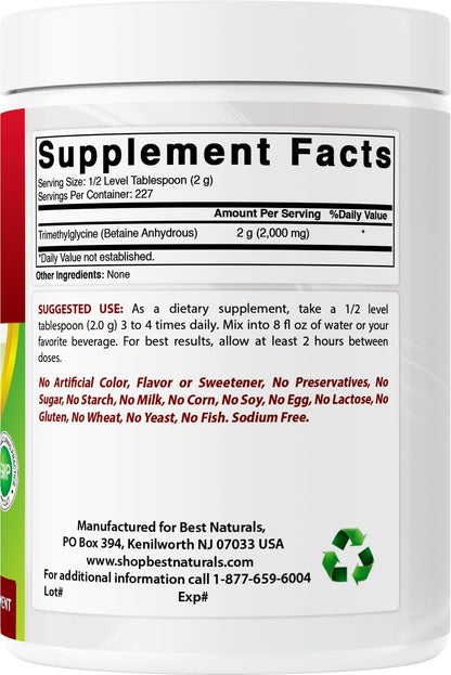 Best Naturals Betaína Anhidra – Rendimiento deportivo: Al favorecer la producción de creatina, puede ayudar a – Image 6