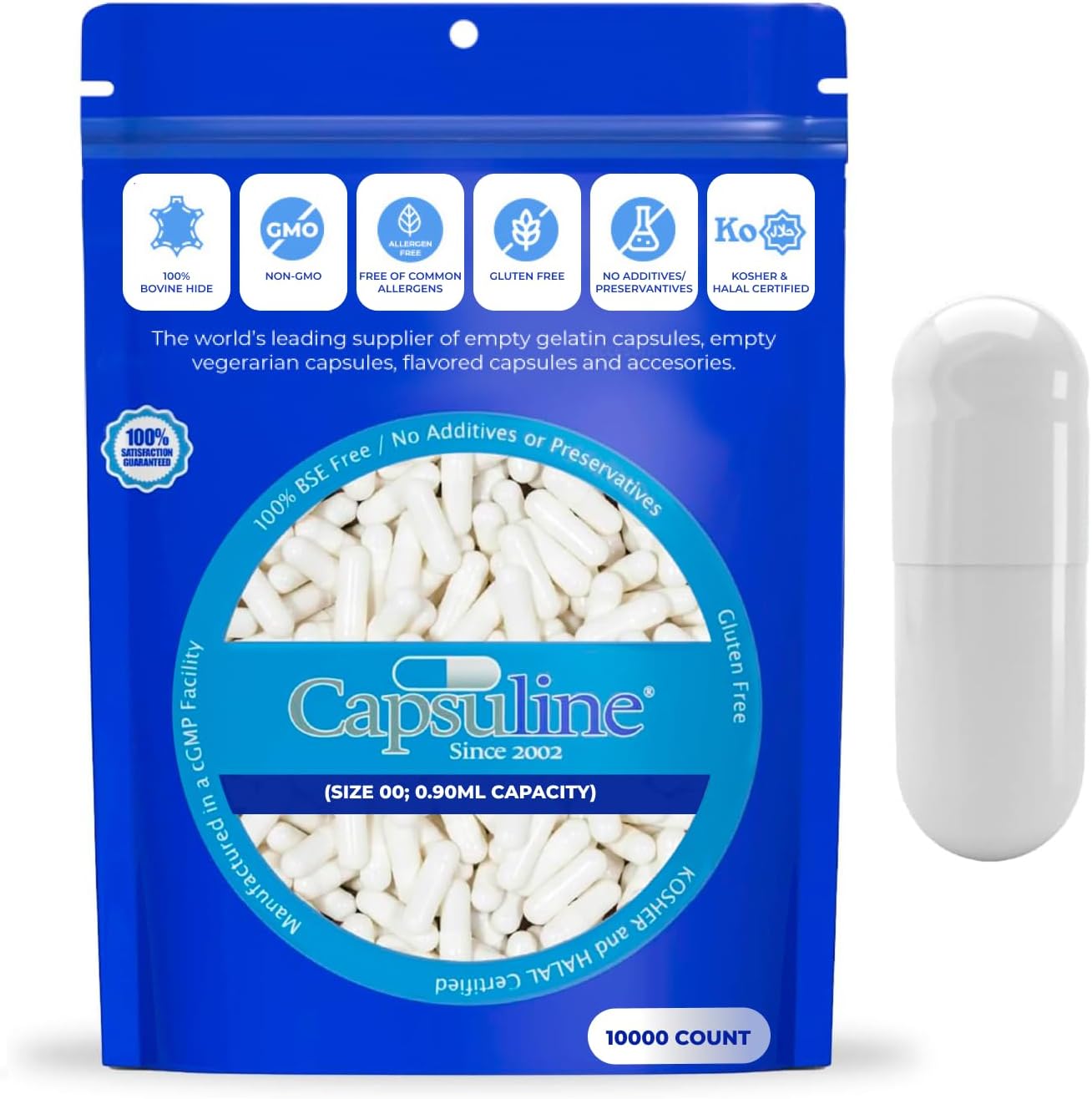Capsuline Empty Gelatin Capsules Size 00 - 5000 Count