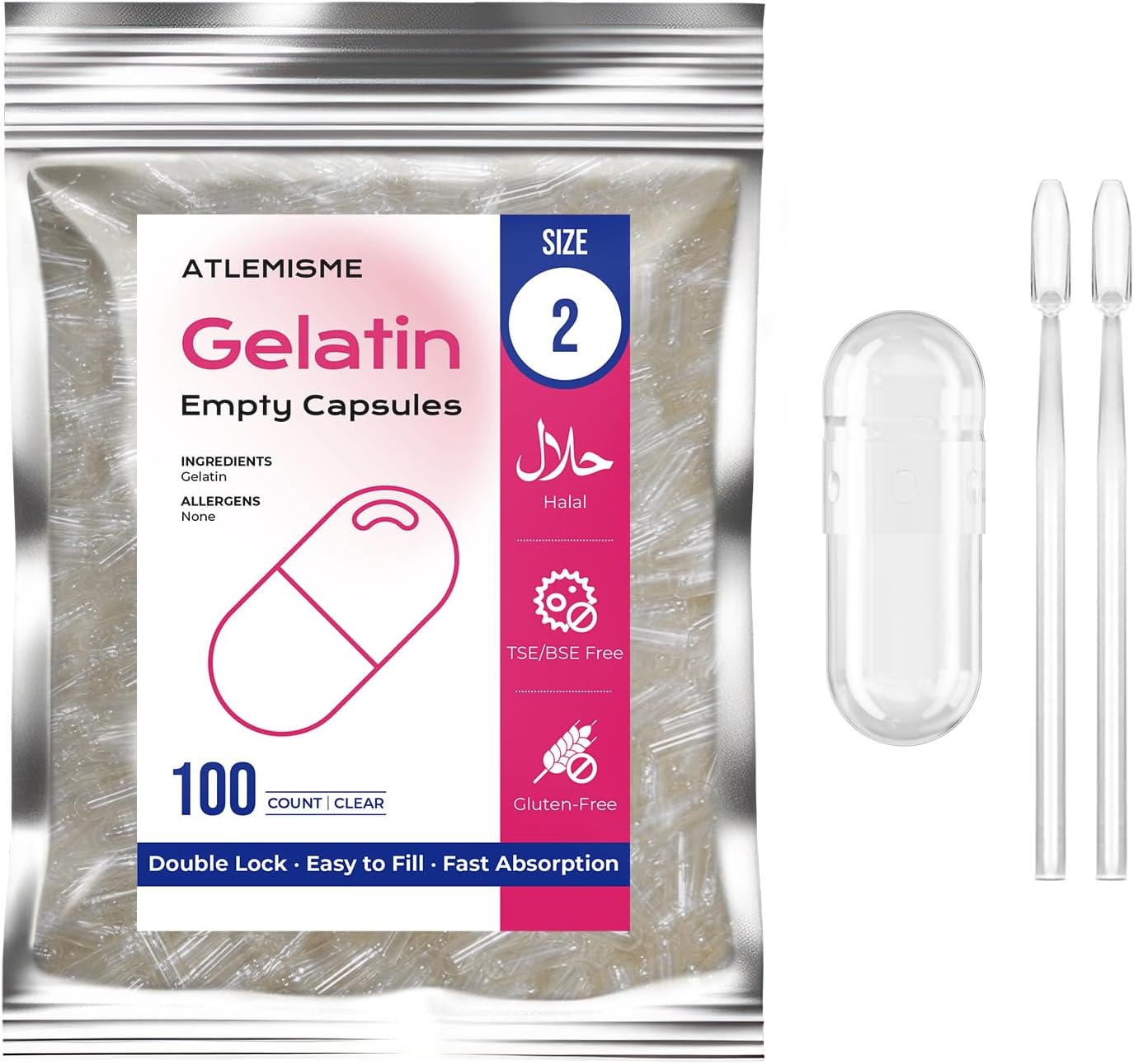 Cápsulas de Gelatina Vacías Tamaño 2 - 1000 uds + 2 Micro Cucharas | ATLEMISME