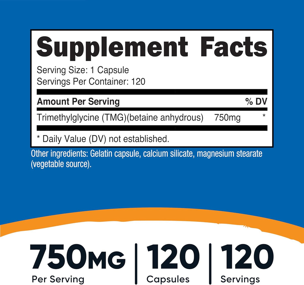 Nutricost TMG (Trimetilglicina) 750 mg, 120 Capsules