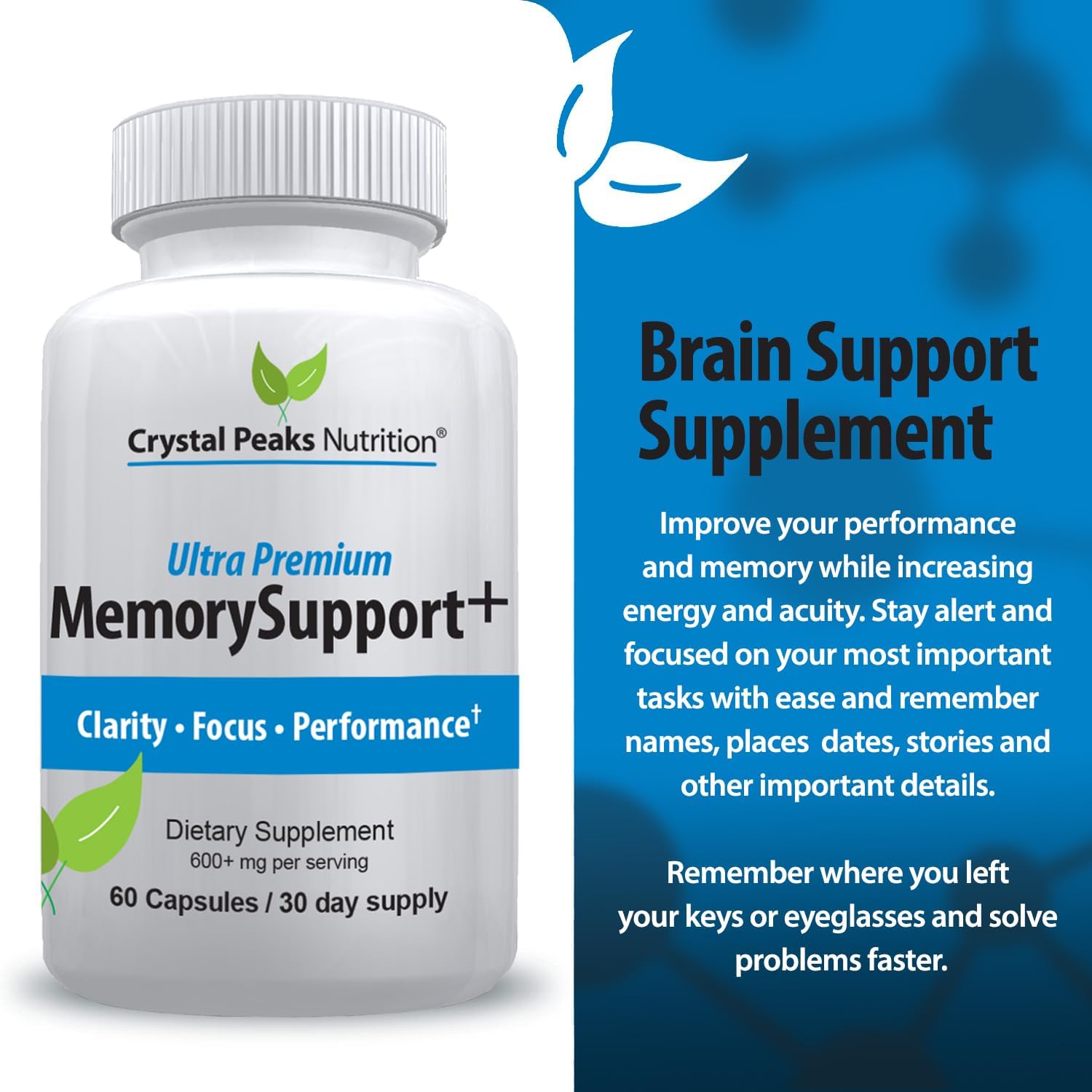 Memory Boost + Brain Support – Suplemento Nootrópico para Memoria, Concentración y Claridad Mental