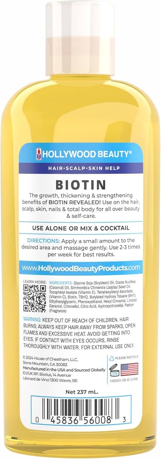 Aceite de Biotina Hollywood Beauty para Cabello, Cuero Cabelludo y Piel (237 ml)