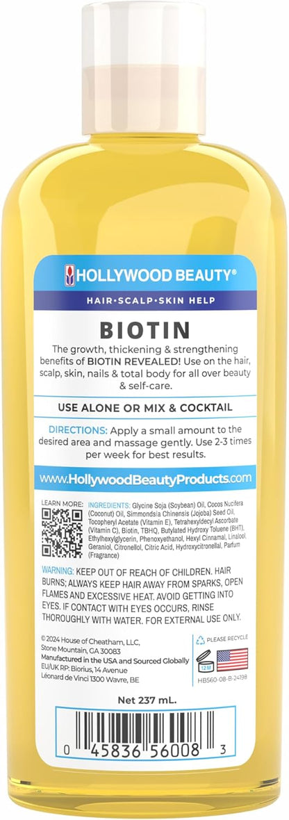 Aceite de Biotina Hollywood Beauty para Cabello, Cuero Cabelludo y Piel (237 ml)