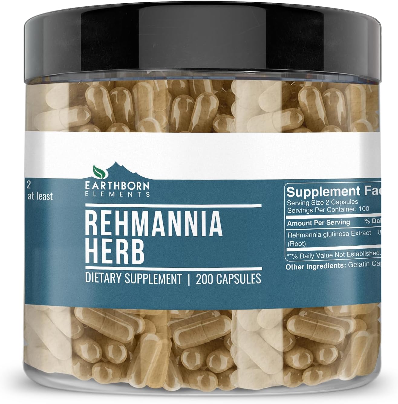 Earthborn Elements Rehmannia Herb, 200 Cápsulas, Puro y Sin Diluir, Sin Aditivos