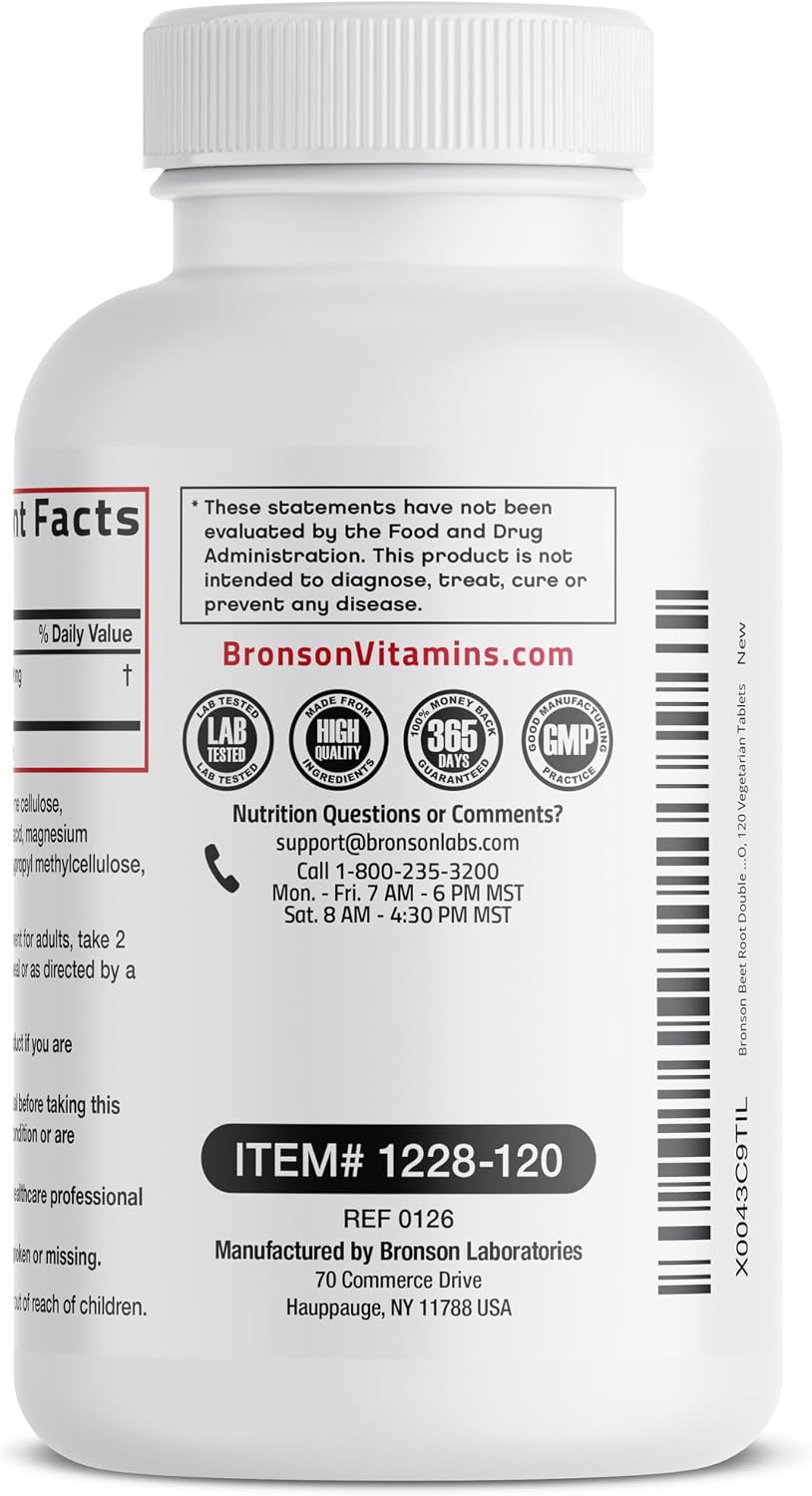 Bronson Beet Root Double Strength, 120 Comprimidos Vegetarianos