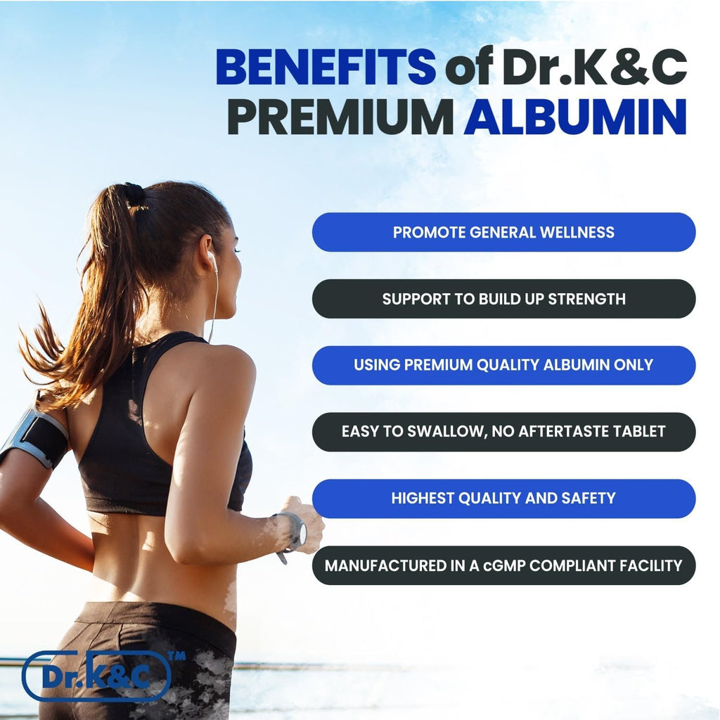 Dr.K&C Premium Albumin Protein Supplement 1000mg, 2 Bottles (120 Tablets Each), Daily Energy & Wellness Support