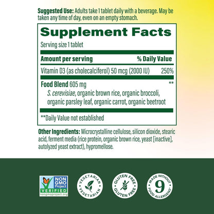 MegaFood Vitamina D3 2000 UI - 60 Comprimidos – El mantenimiento de los niveles normales de calcio en sangre. – Image 2