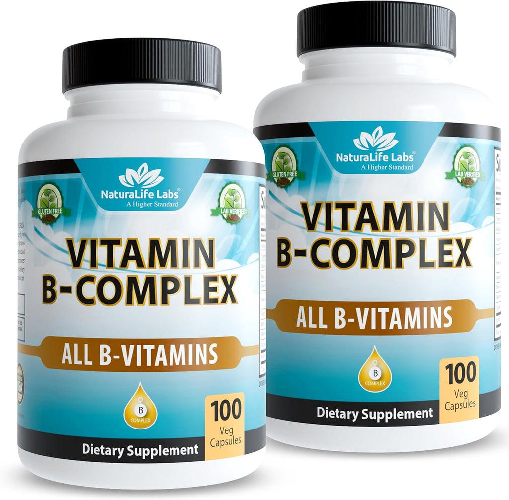 NaturaLife Labs Complejo B – Todas las Vitaminas B con B2, B6, B9 y B12 (Metilcobalamina) Activas, más B1, B3, B5, B7 y Vitamina C – 100 Cápsulas