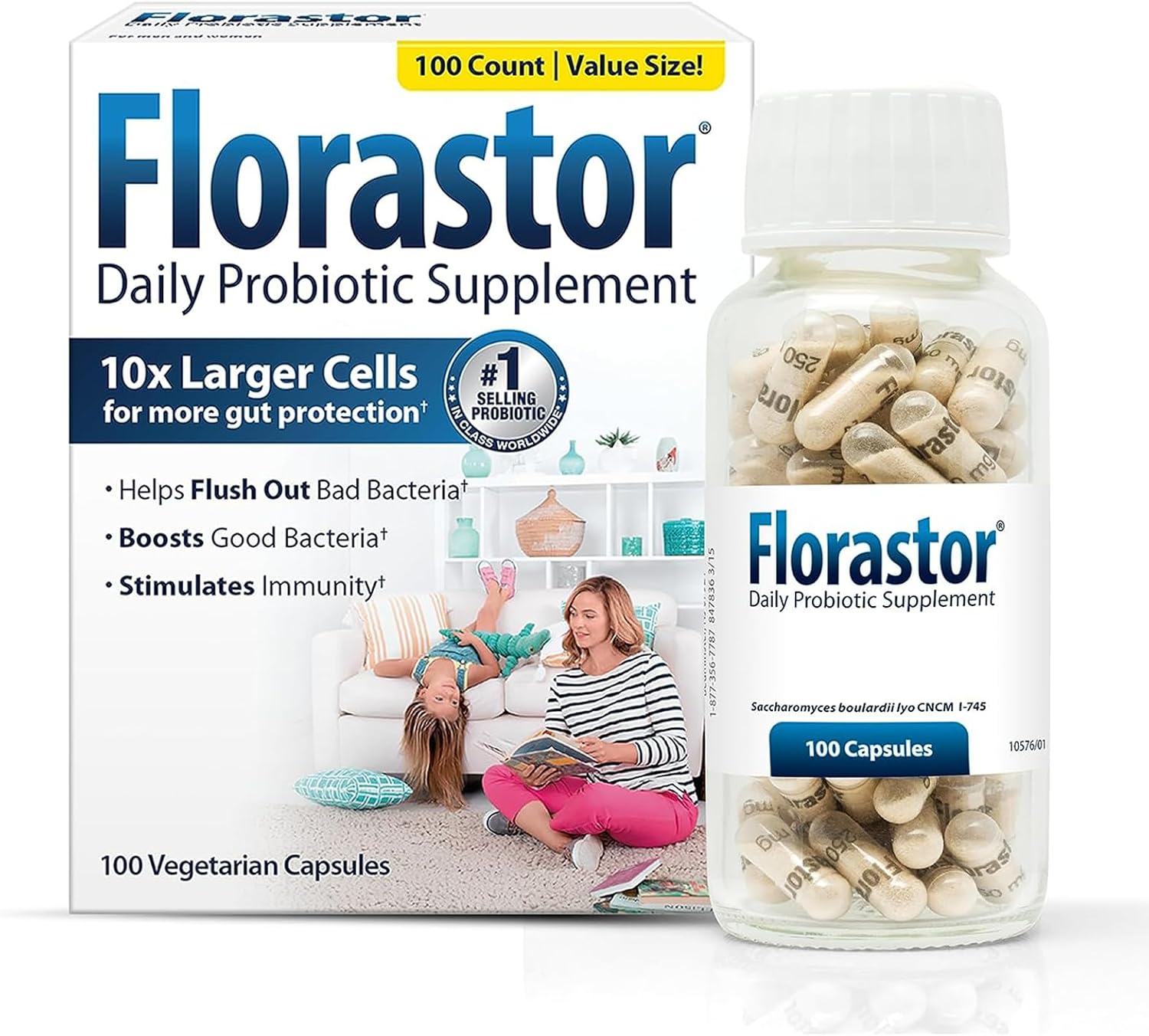 Florastor Daily Probiotic for Men and Women, 100 Capsules
