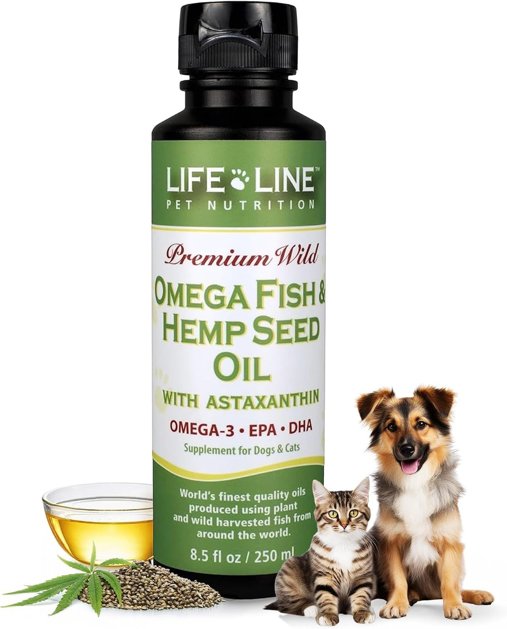 Lifeline Aceite Premium Omega 3 de Pescado y Cáñamo para Perros y Gatos | Apoyo para Piel, Pelaje y Articulaciones | Suplemento Calmante con Astaxantina – 8.5 oz