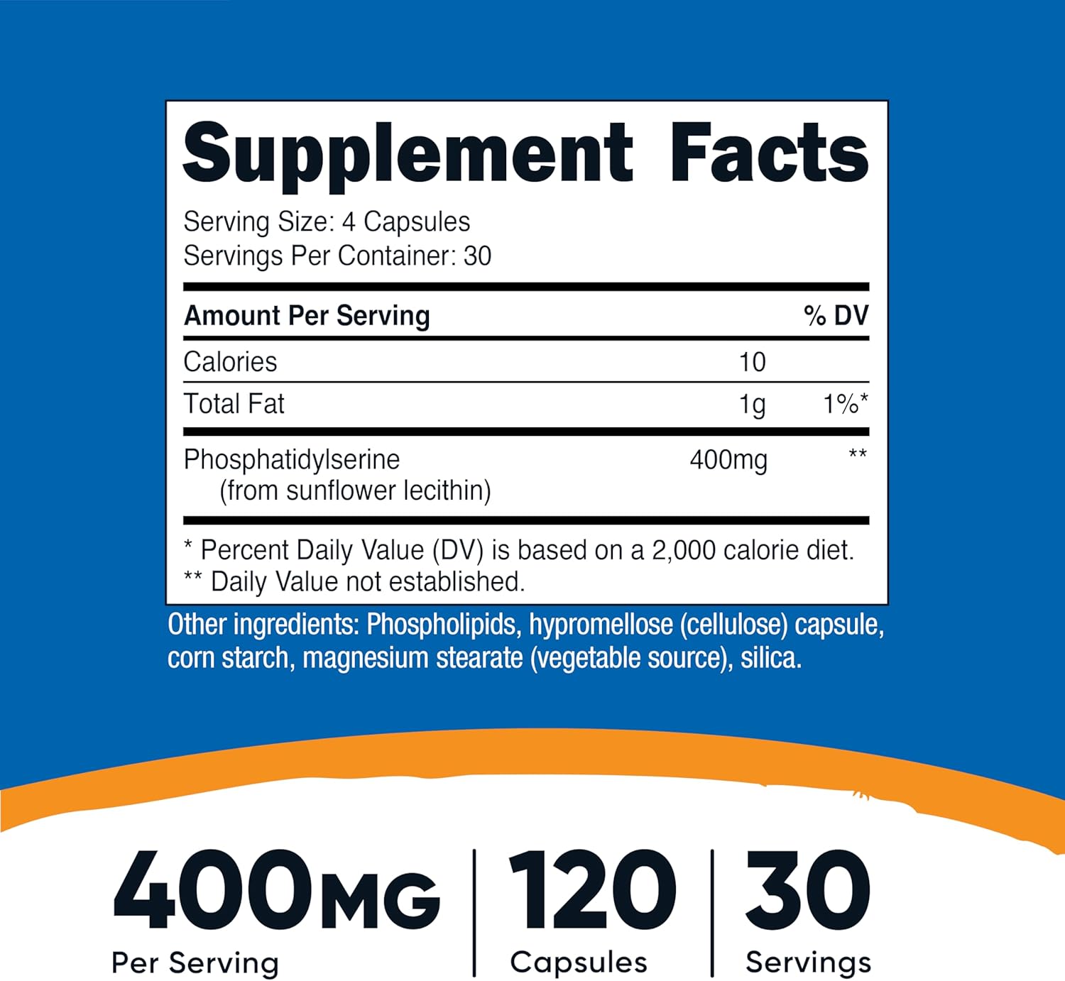 Nutricost Fosfatidilserina 400 mg, 120 Cápsulas - Sin Soja, 30 Dosis, Vegetariano, Sin OGM, Sin Gluten