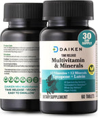 DAIKEN Mini Multivitamin, 60 Tablets, Enhanced with Lutein, Lycopene & Folic Acid, Time Released Multivitamin for Women & Men, Vegan & Easy to Swallow