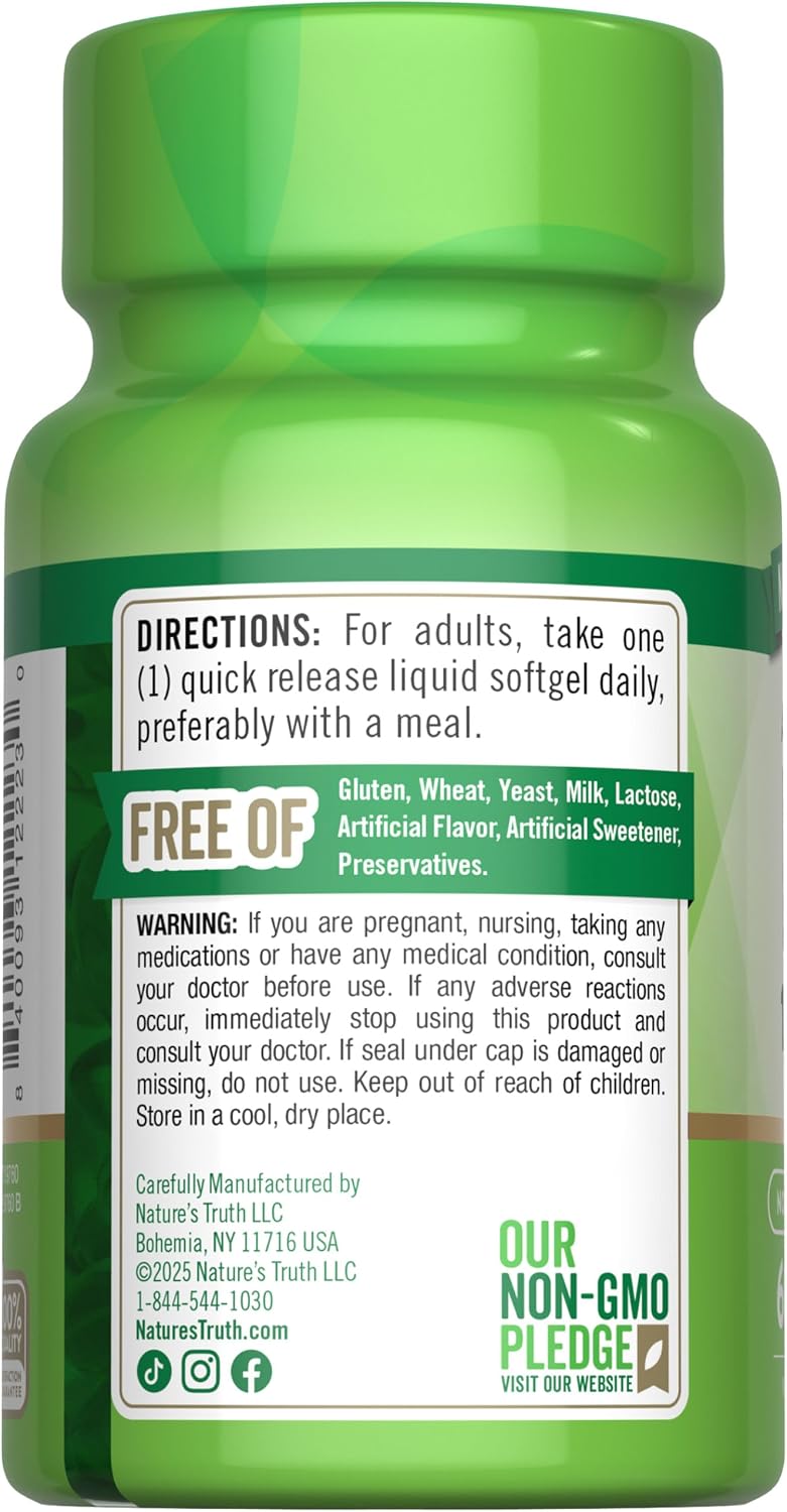 Nature's Truth Vitamina B12 1000 mcg - 60 Cápsulas Blandas de Liberación Rápida - Sin Gluten y No-GMO