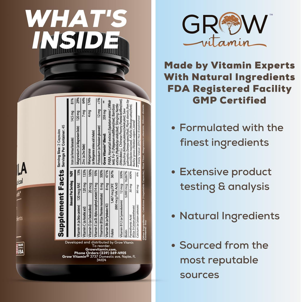 Grow Vitamin All in One Hair Formula - Fórmula Avanzada para Cabello, Piel y Uñas - 90 Cápsulas