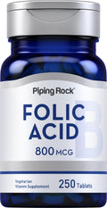 Piping Rock Ácido Fólico 800 mcg – 250 Comprimidos – Complemento Alimenticio para Mujeres y Hombres – Alta Potencia – Vegetariano, Sin Gluten