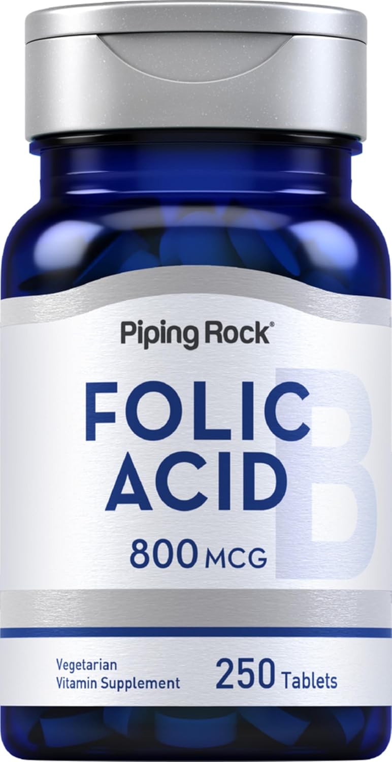 Piping Rock Ácido Fólico 800 mcg – 250 Comprimidos – Complemento Alimenticio para Mujeres y Hombres – Alta Potencia – Vegetariano, Sin Gluten