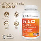 Dr. Berg Maximum Strength 7-in-1 Vitamin D3 K2 10,000 IU - 120 Capsules