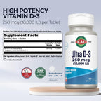 KAL Ultra Vitamina D3 10000 UI, 120 Comprimidos de Alta Potencia