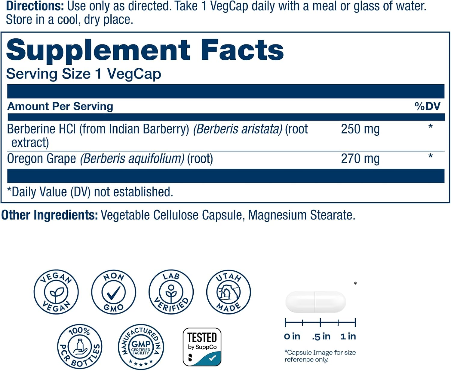 SOLARAY Berberina 250 mg con Berberina HCI y Uva de Oregón - 60 Cápsulas Veganas