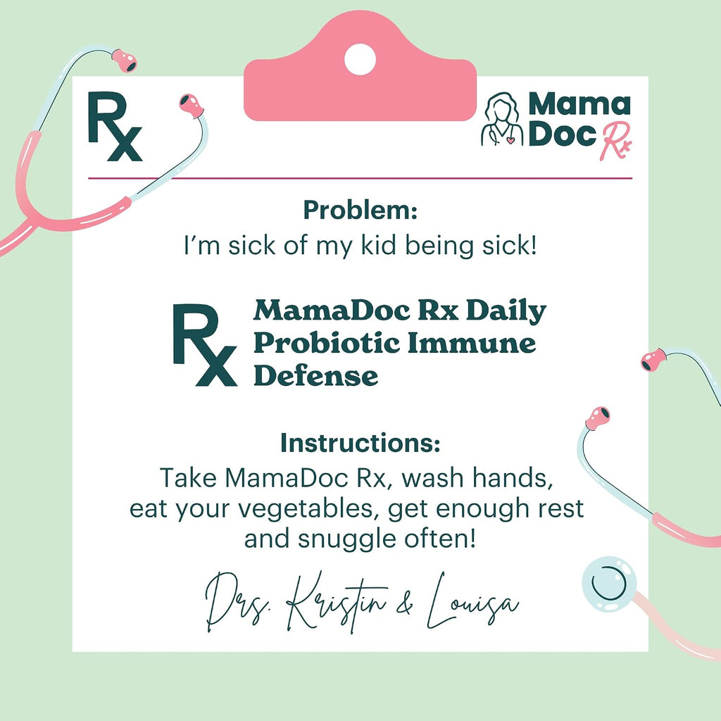 MamaDoc Rx Probiótico Orgánico para Niños y Adolescentes - Defensa Inmune - 5 mil millones de UFC - Sin Azúcar, Vegano, Sin Gluten - 14 Cepas Probióticas, Prebióticos, Vitamina C y D - 30 Comprimidos Masticables