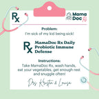 MamaDoc Rx Probiótico Orgánico para Niños y Adolescentes - Defensa Inmune - 5 mil millones de UFC - Sin Azúcar, Vegano, Sin Gluten - 14 Cepas Probióticas, Prebióticos, Vitamina C y D - 30 Comprimidos Masticables