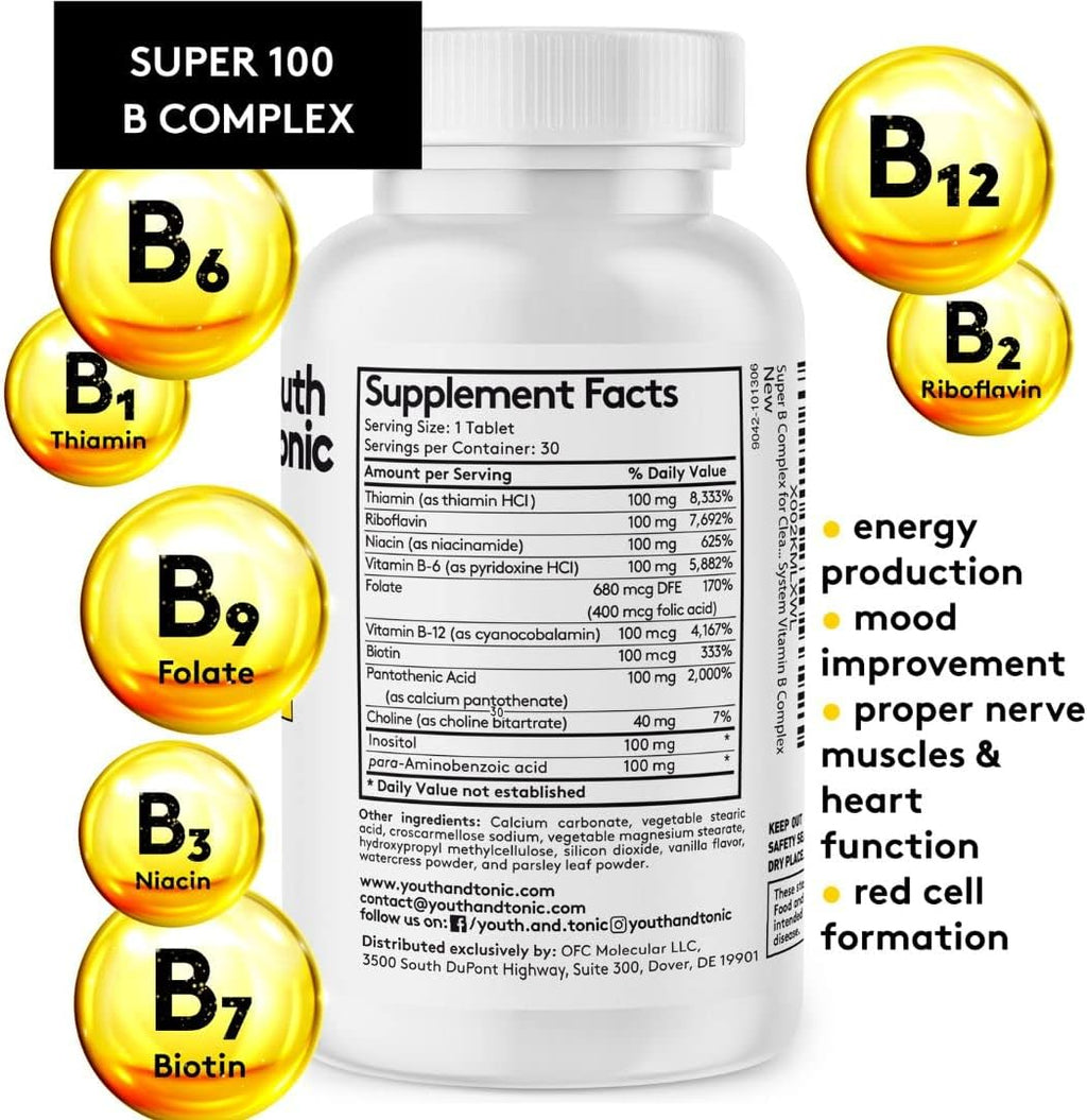 Youth & Tonic Super B Complex 100 - Complejo B con Inositol, Colina y PABA