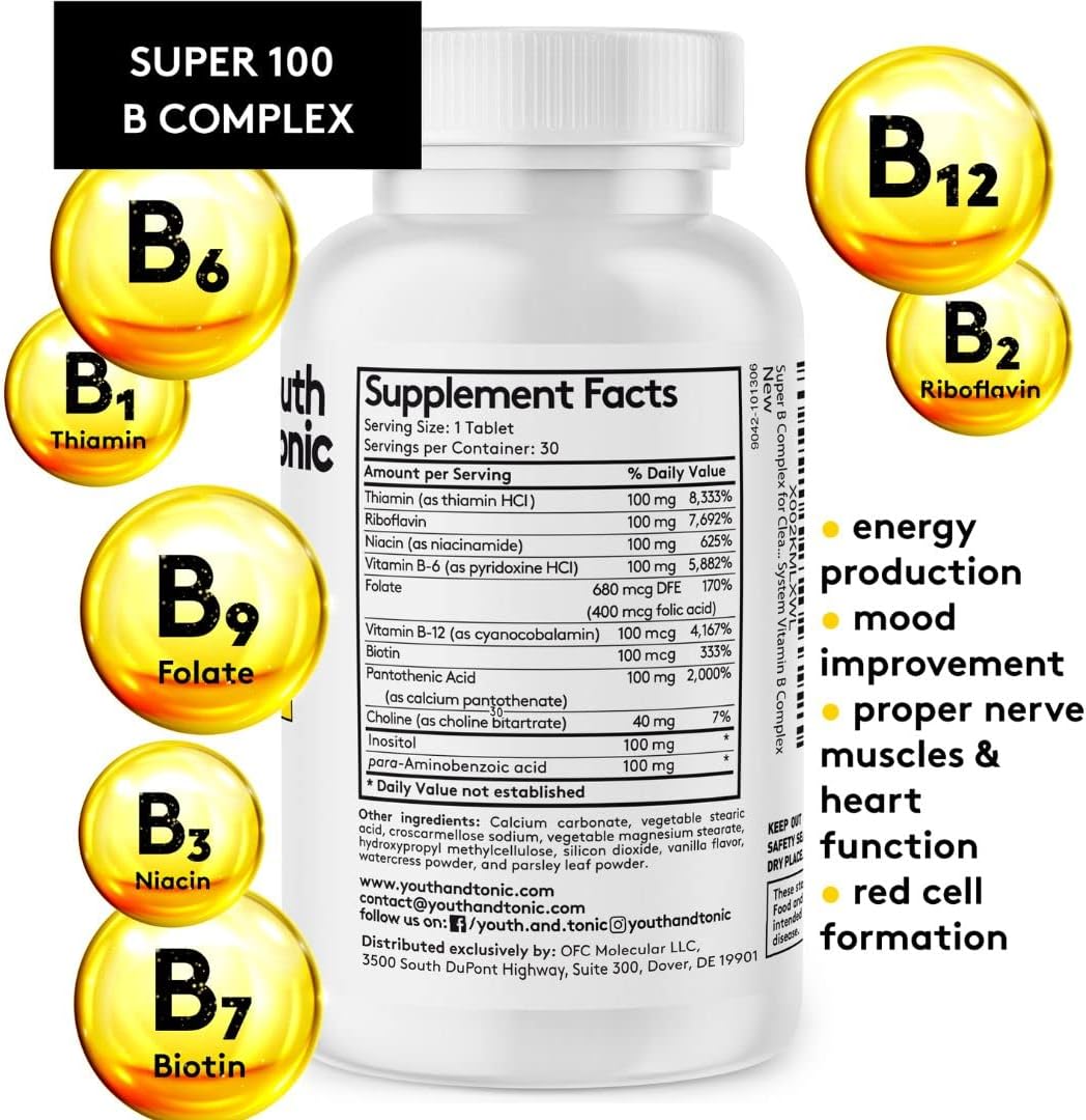Youth & Tonic Super B Complex 100 - Complejo B con Inositol, Colina y PABA