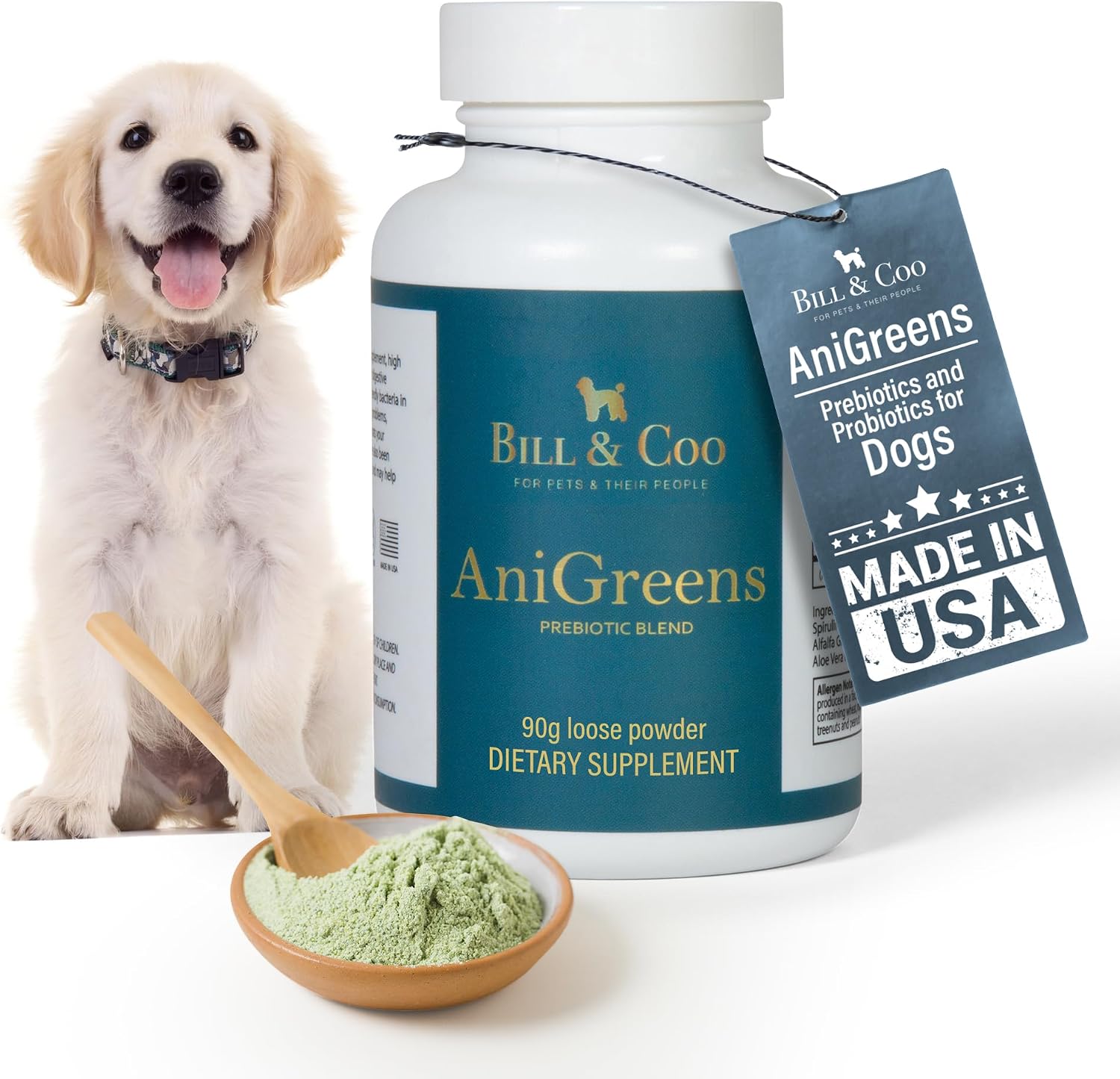 BILL & COO Anigreens Probióticos para Perros y Gatos en Polvo, 90g