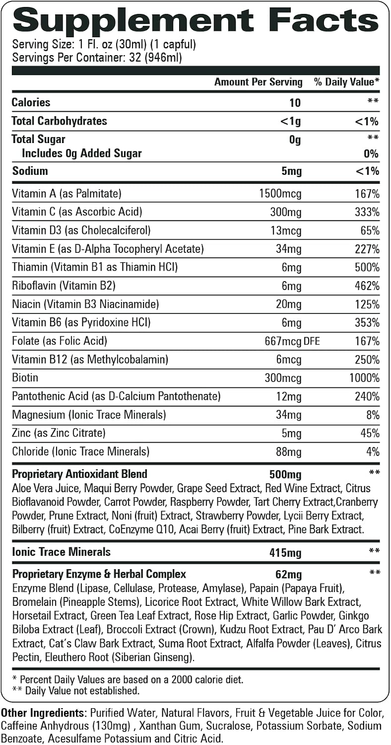 Liquid Vitamin Turbo Power Plus: 47 Vitaminas, Enzimas, Vitamina D3, A, C y Zinc | Multivitamínico Líquido