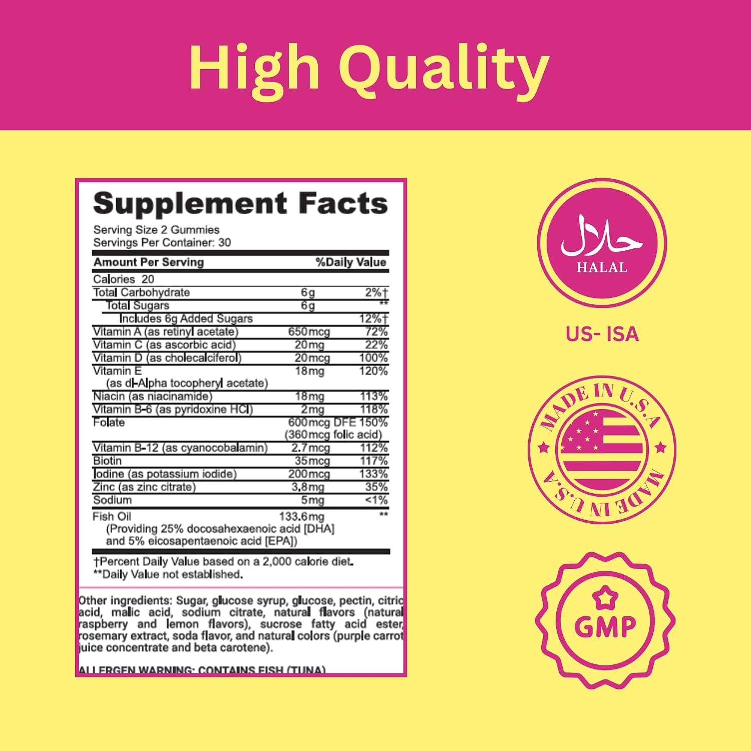 Greenfield Nutritions Gominolas Prenatales Halal con DHA y Ácido Fólico - 60 gominolas