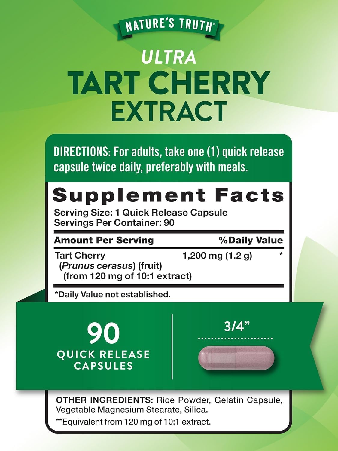Nature's Truth Ultra Tart Cherry 1200 mg - 180 Cápsulas (2 Envases de 90)
