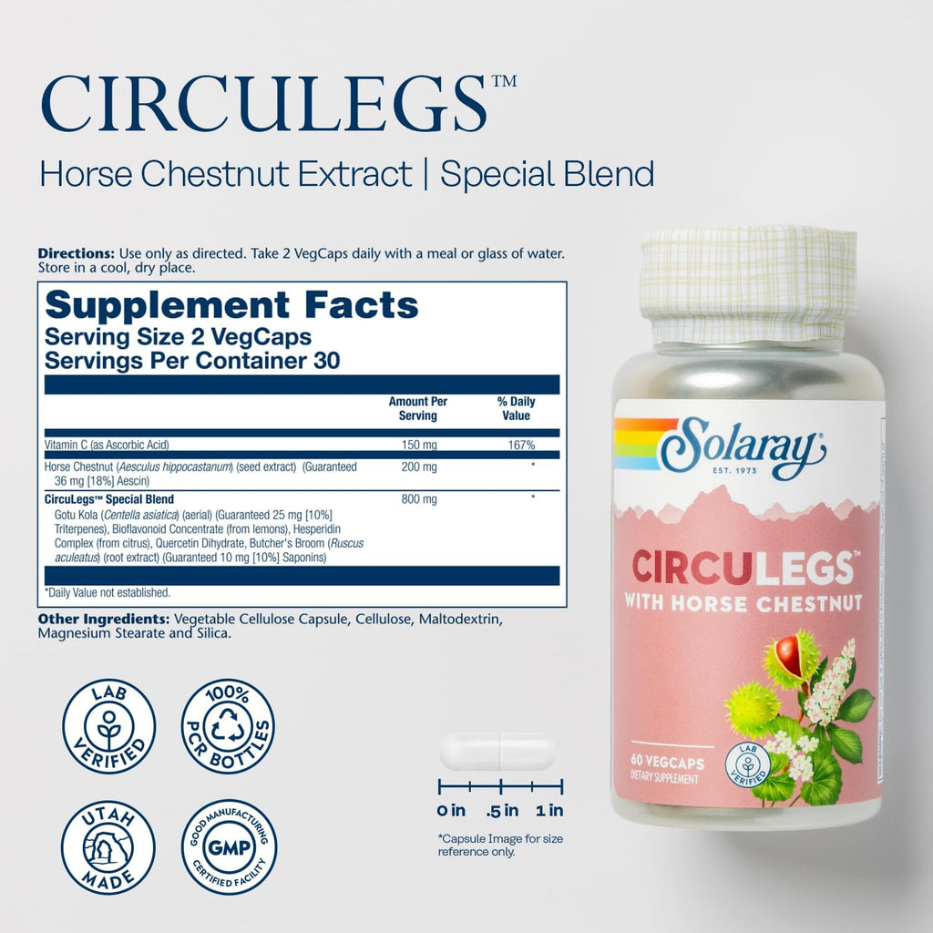 SOLARAY CircuLegs - Suplemento Herbal con Extracto de Castaño de Indias y Vitamina C