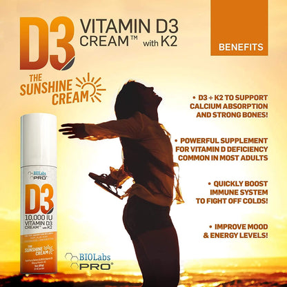 BIOLABS PRO Crema de Vitamina D3 10.000 UI – Vitamina K2 (menaquinona) : Preferiblemente MK-7, con mayor vida – Image 2