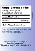 Relentless Improvement D-Serina – Aminoácido para Apoyo Cognitivo y Neuroprotección – 90 Cápsulas Vegetales de 700mg