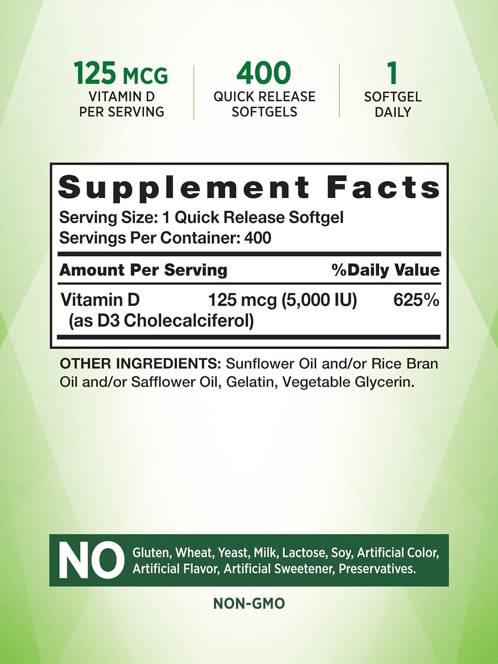 Nature's Truth Vitamina D3 5000 IU - 400 Cápsulas Blandas