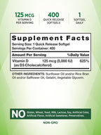 Nature's Truth Vitamina D3 5000 IU - 400 Cápsulas Blandas